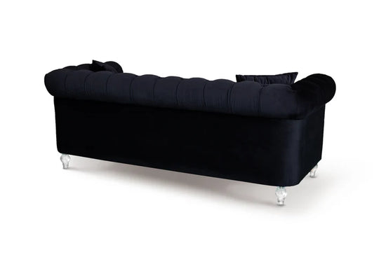Velvet Black 3 + 2 Seater Chesterfield Sofa Set With Acrylic Feet MODERNO