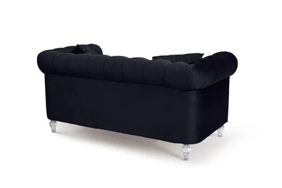 Velvet Black 3 + 2 Seater Chesterfield Sofa Set With Acrylic Feet MODERNO