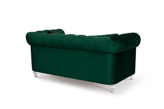 Velvet Bottle Green 3 + 2 Seater Chesterfield Sofa Set With Acrylic Feet MODERNO