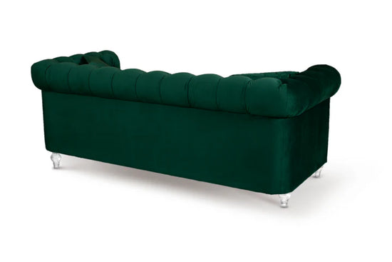 Velvet Bottle Green 3 + 2 Seater Chesterfield Sofa Set With Acrylic Feet MODERNO