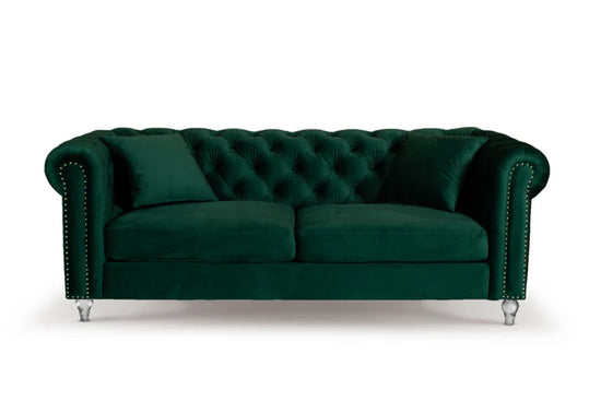 Velvet Bottle Green 3 + 2 Seater Chesterfield Sofa Set With Acrylic Feet MODERNO