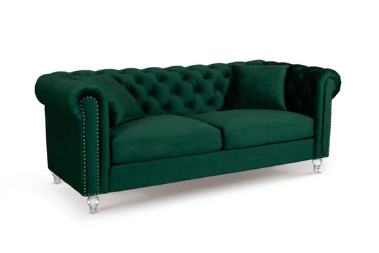 Velvet Bottle Green 3 + 2 Seater Chesterfield Sofa Set With Acrylic Feet MODERNO