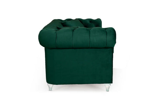Velvet Bottle Green 3 + 2 Seater Chesterfield Sofa Set With Acrylic Feet MODERNO