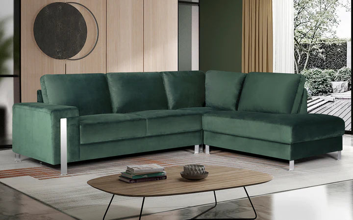 Velvet Bottle Green Right Hand Facing Corner Sofa  ELEGANZA
