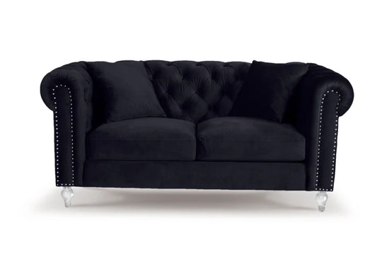 Velvet Black 2 Seater Chesterfield Sofa With Acrylic Feet MODERNO