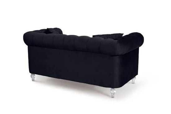 Velvet Black 2 Seater Chesterfield Sofa With Acrylic Feet MODERNO
