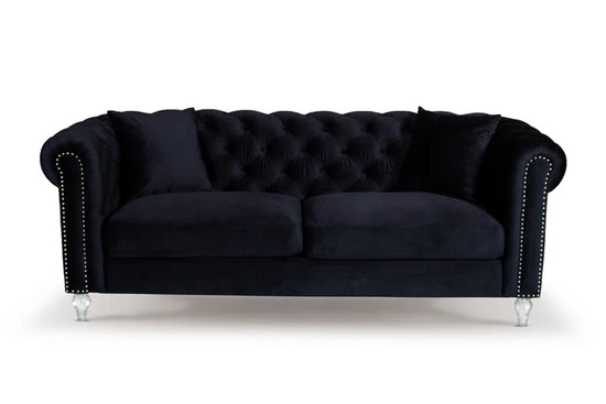 Velvet Black 3 Seater Chesterfield Sofa With Acrylic Feet MODERNO