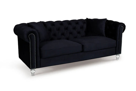 Velvet Black 3 Seater Chesterfield Sofa With Acrylic Feet MODERNO