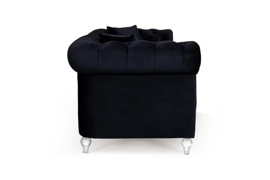 Velvet Black 3 Seater Chesterfield Sofa With Acrylic Feet MODERNO