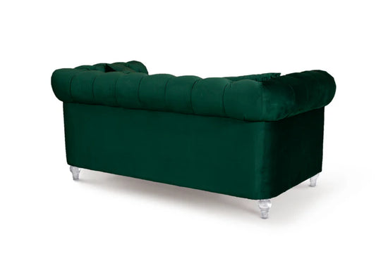 Velvet Bottle Green 2 Seater Chesterfield Sofa With Acrylic Feet MODERNO