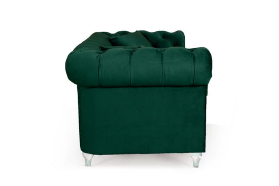 Velvet Bottle Green 2 Seater Chesterfield Sofa With Acrylic Feet MODERNO