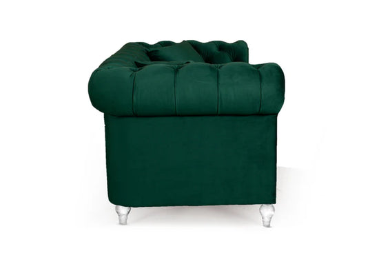 Velvet Bottle Green 3 Seater Chesterfield Sofa With Acrylic Feet MODERNO