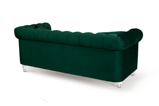 Velvet Bottle Green 3 Seater Chesterfield Sofa With Acrylic Feet MODERNO