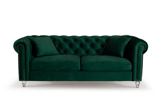 Velvet Bottle Green 3 Seater Chesterfield Sofa With Acrylic Feet MODERNO
