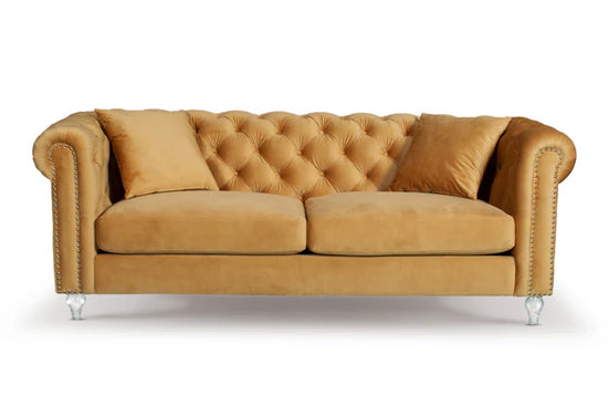 Velvet Gold 3 Seater Chesterfield Sofa With Acrylic Feet MODERNO