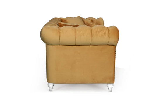 Velvet Gold 3 Seater Chesterfield Sofa With Acrylic Feet MODERNO