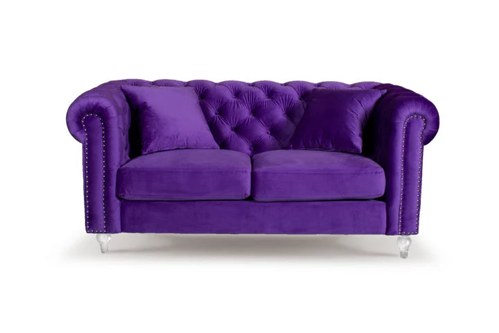 Velvet Purple 2 Seater Chesterfield Sofa With Acrylic Feet MODERNO