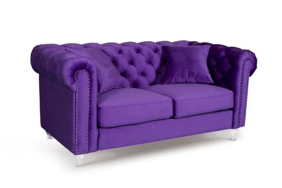 Velvet Purple 2 Seater Chesterfield Sofa With Acrylic Feet MODERNO