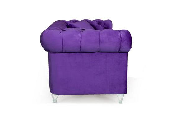 Velvet Purple 2 Seater Chesterfield Sofa With Acrylic Feet MODERNO