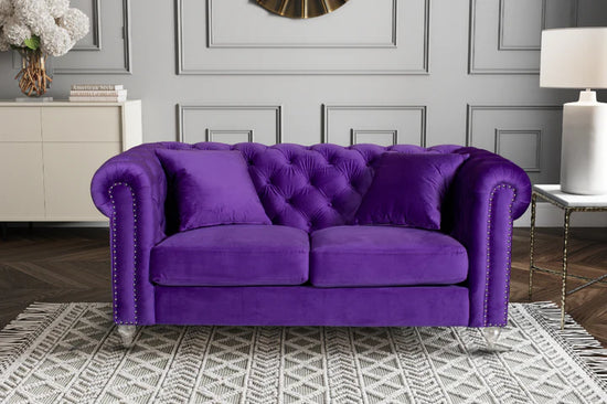 Velvet Purple 2 Seater Chesterfield Sofa With Acrylic Feet MODERNO