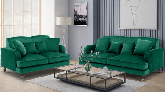 Velvet Emerald Green 3 + 2 Seater Sofa Set STILE