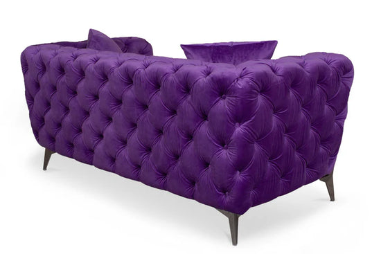 Velvet Fabric Chesterfield Purple 2 Seater Sofa With Silver Feet BOSCO