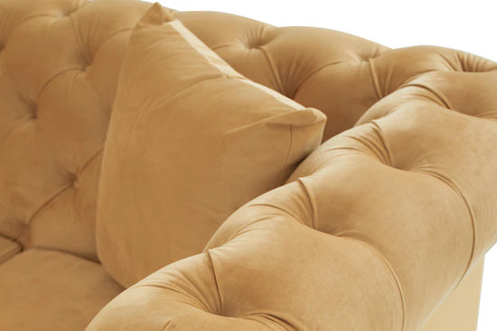 Velvet Gold 2C3 Chesterfield Corner Sofa With Wooden Feet MODERNO