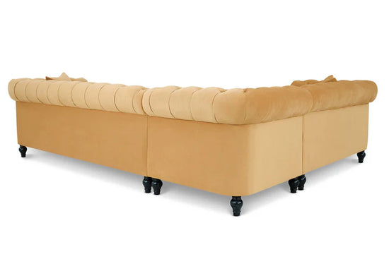 Velvet Gold 2C3 Chesterfield Corner Sofa With Wooden Feet MODERNO