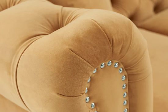 Velvet Gold 2C2 Chesterfield Corner Sofa With Wooden Feet MODERNO