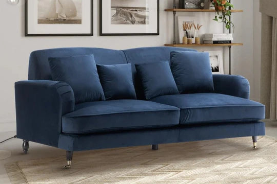 Velvet Navy Blue 3 Seater Sofa STILE