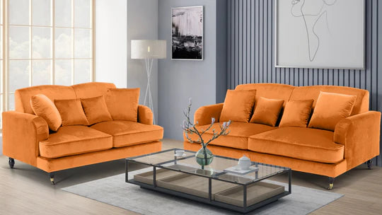 Velvet Orange 3 + 2 Seater Sofa Set STILE