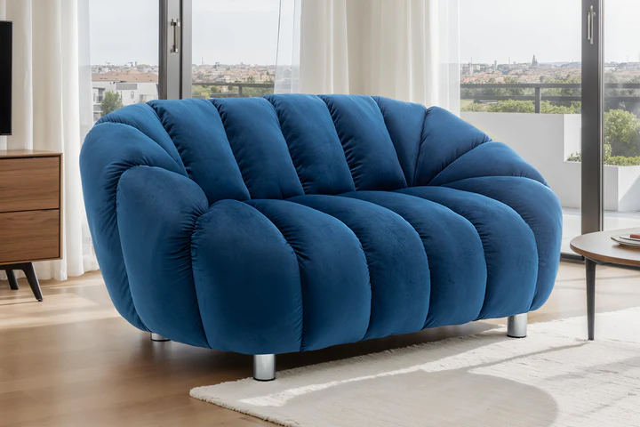 Velvet Blue 2 Seater Sofa CHAISE