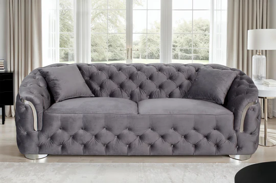 Velvet Dark Grey 3 Seater Sofa PRATO