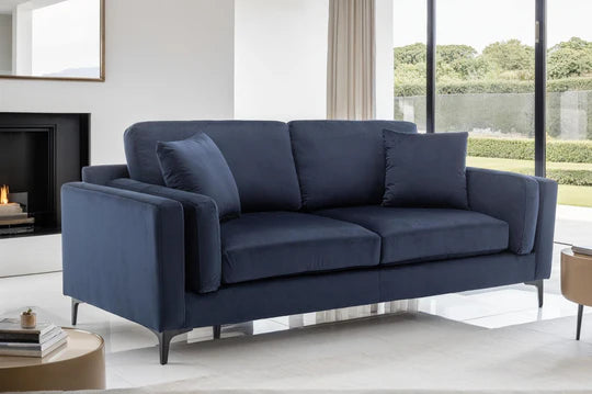 Velvet Navy Blue 3 Seater Sofa QUARTIERE