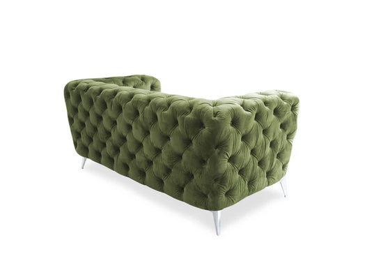 Velvet Sage Green Chesterfield 2 Seater Sofa With Silver Feet BOSCO