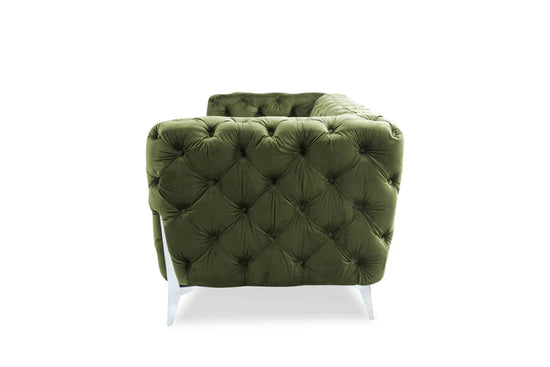Velvet Sage Green Chesterfield 2 Seater Sofa With Silver Feet BOSCO