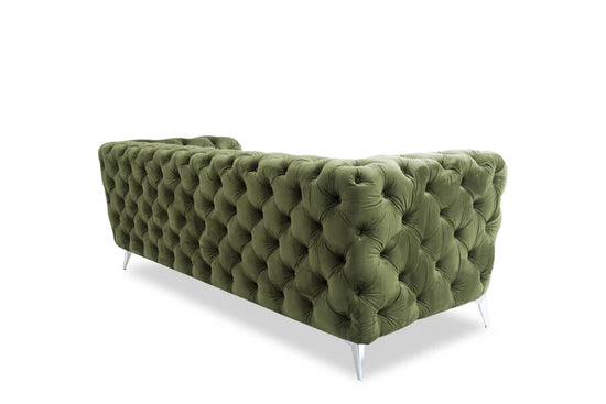 Velvet Sage Green Chesterfield 3 Seater Sofa With Silver Feet BOSCO