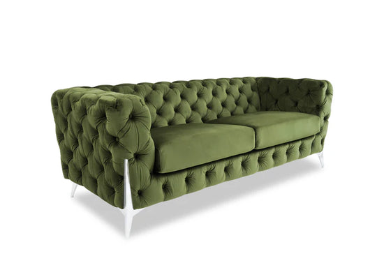 Velvet Sage Green Chesterfield 3 Seater Sofa With Silver Feet BOSCO
