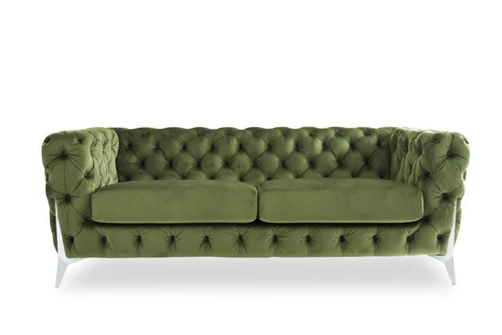 Velvet Sage Green Chesterfield 3 Seater Sofa With Silver Feet BOSCO