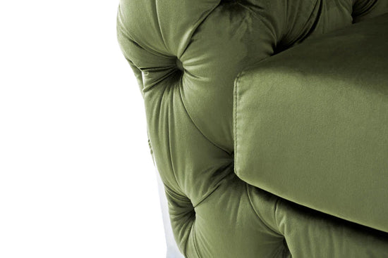 Velvet Sage Green Chesterfield 3 Seater Sofa With Silver Feet BOSCO