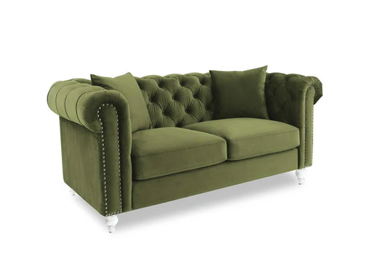 Velvet Sage Green 2 Seater Chesterfield Sofa With Acrylic Feet MODERNO