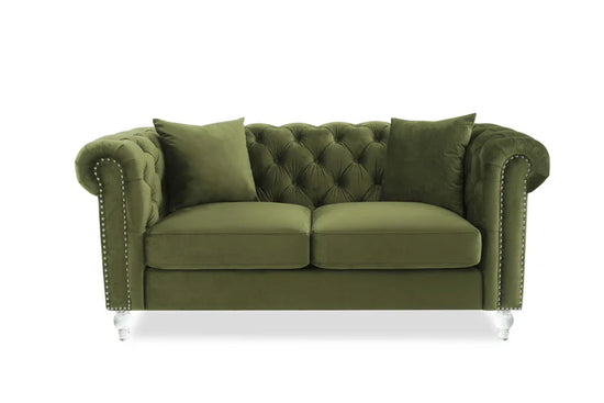 Velvet Sage Green 2 Seater Chesterfield Sofa With Acrylic Feet MODERNO