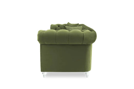 Velvet Sage Green 2 Seater Chesterfield Sofa With Acrylic Feet MODERNO