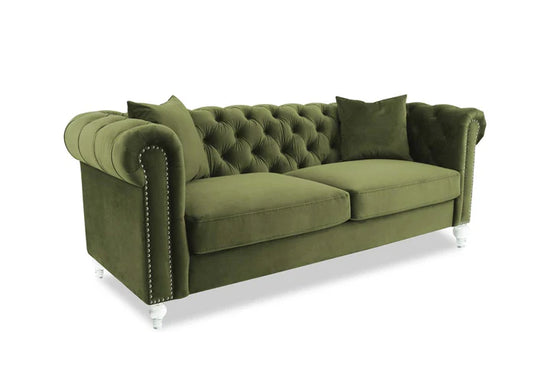 Velvet Sage Green 3 + 2 Seater Chesterfield Sofa Set With Acrylic Feet MODERNO