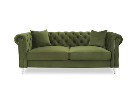 Velvet Sage Green 3 + 2 Seater Chesterfield Sofa Set With Acrylic Feet MODERNO
