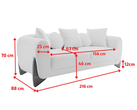 Teddy Boucle Fabric White 3 Seater Sofa BORGO