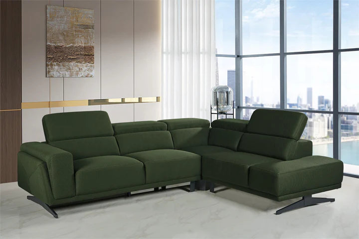 Dark Green Mesh Fabric Corner Sofa Right Hand Facing TRIONFO