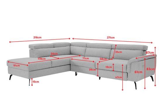 Faux Leather Grey Left Hand Facing Reclining Corner Sofa with Storage TRIONFO