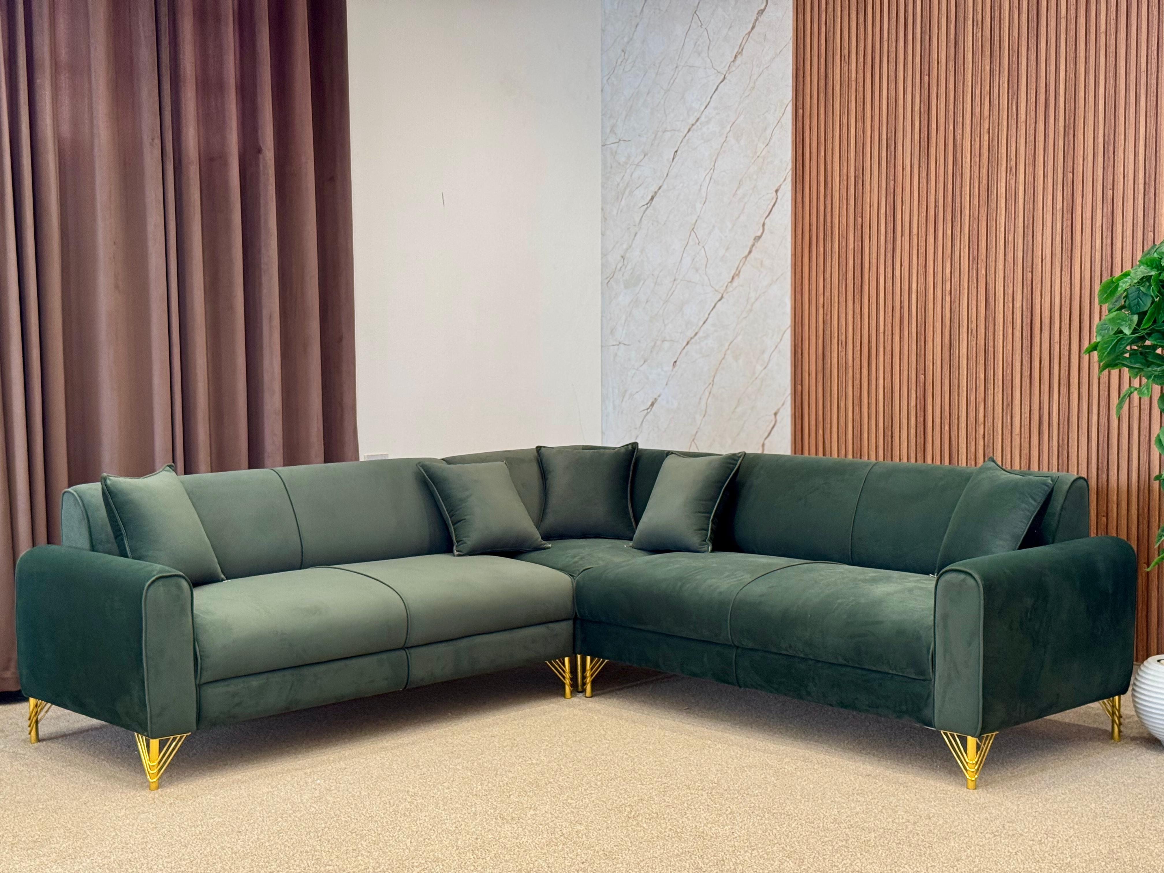 Green Velet corner sofa ELEGANZA