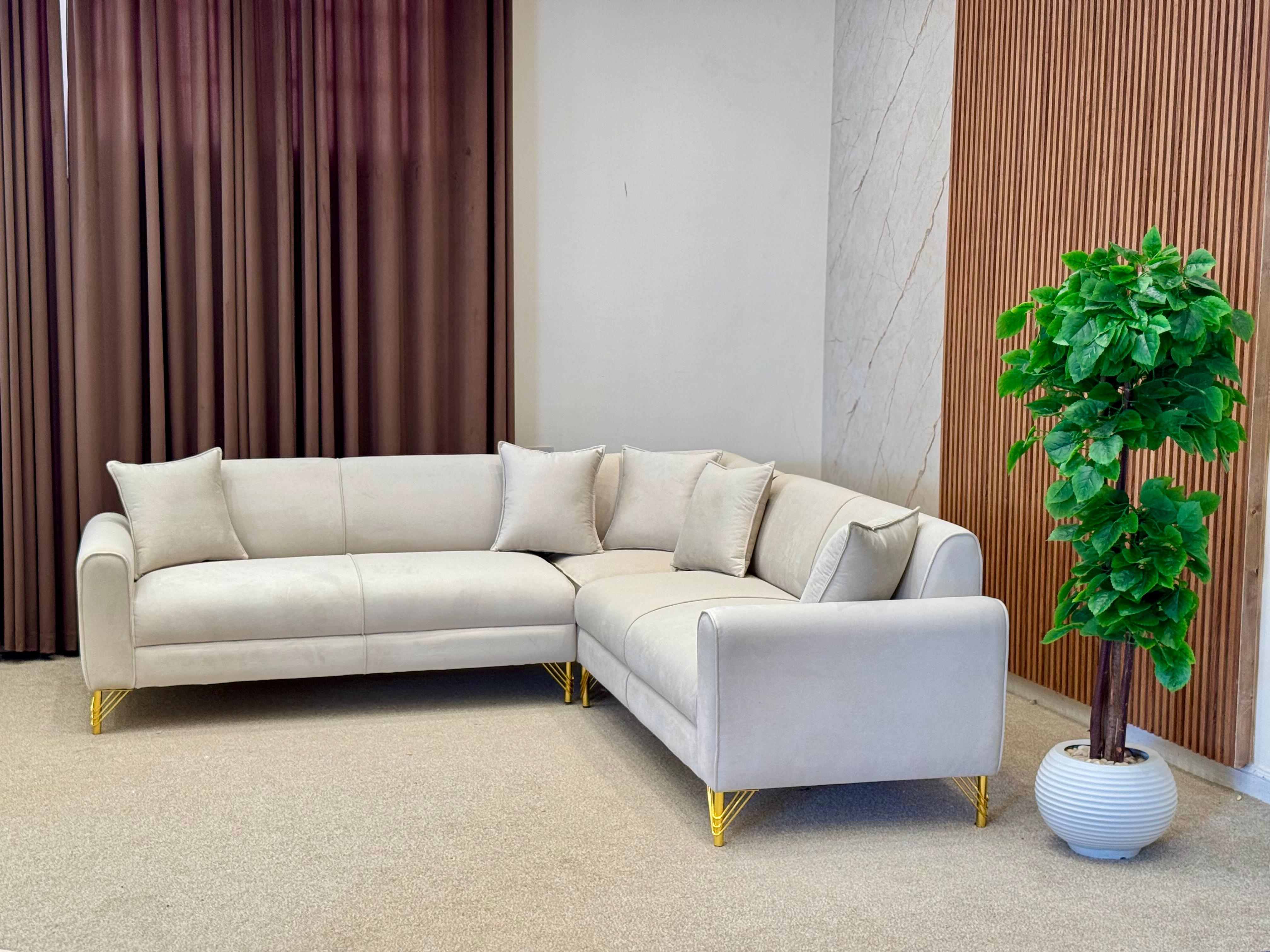 Beige velvet corner sofa 2C2 ELEGANZA